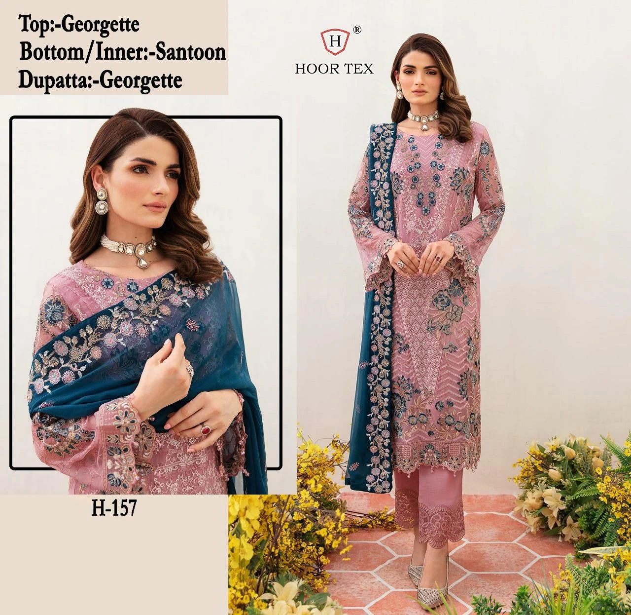 Hoor Tex H-157 Faux Georgette Wholesale Pakistani Salwar Suit — Wholesale Pakistani Suits, MPA wholesale from Surat — view 3